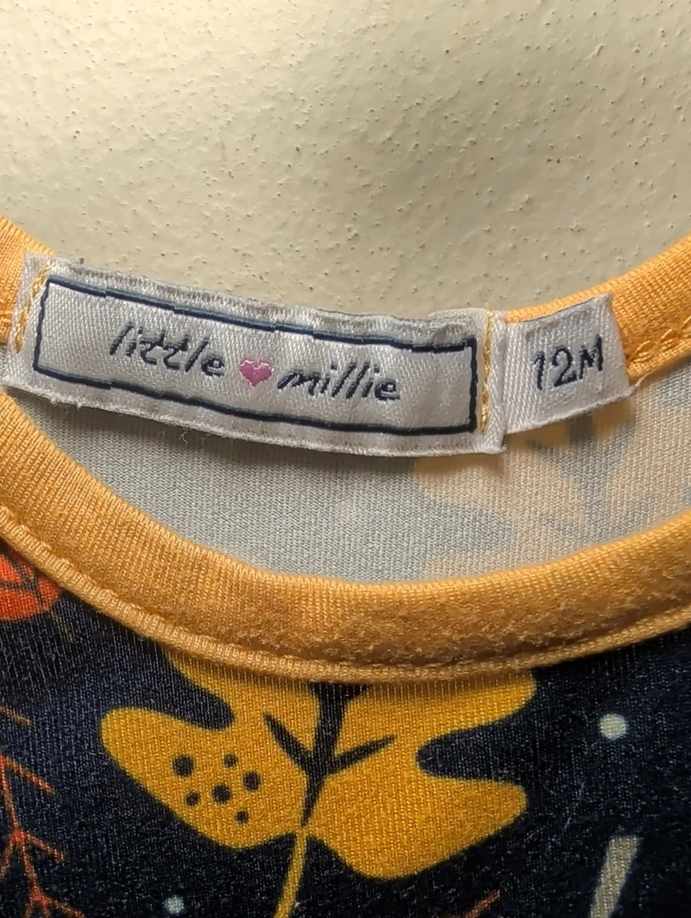 Little Mille Floral Dress with Polka Dot Ruffle Navy Orange Yellow Girl Size 12M